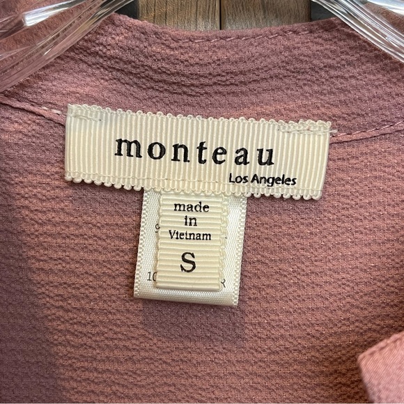 Mauve Monteau V-Neck Mini Dress with Sleeves and Belt - S - Picture 2 of 4